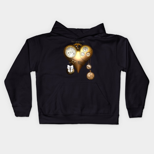 Steampunk heart, clocks and gears Kids Hoodie by Nicky2342